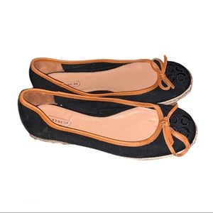 Coach Espadrille Flats 6 Black Tan Bow